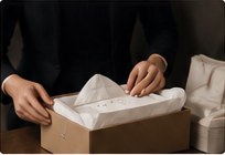 Hands carefully preparing a package